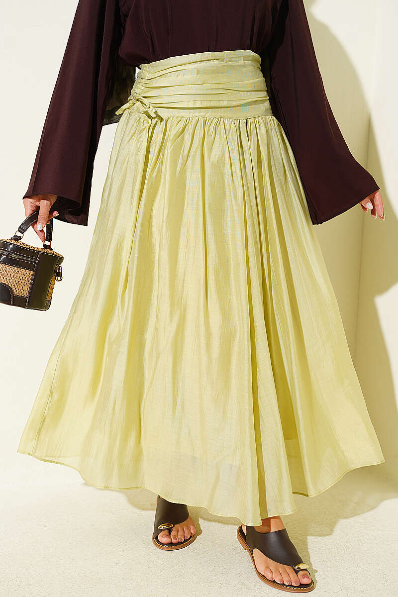 Skirt with Gathered Waist - Almond Green