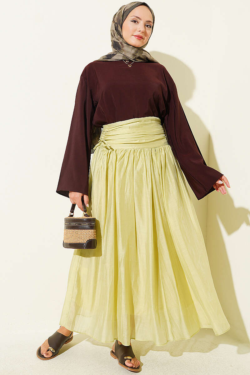 Skirt with Gathered Waist - Almond Green