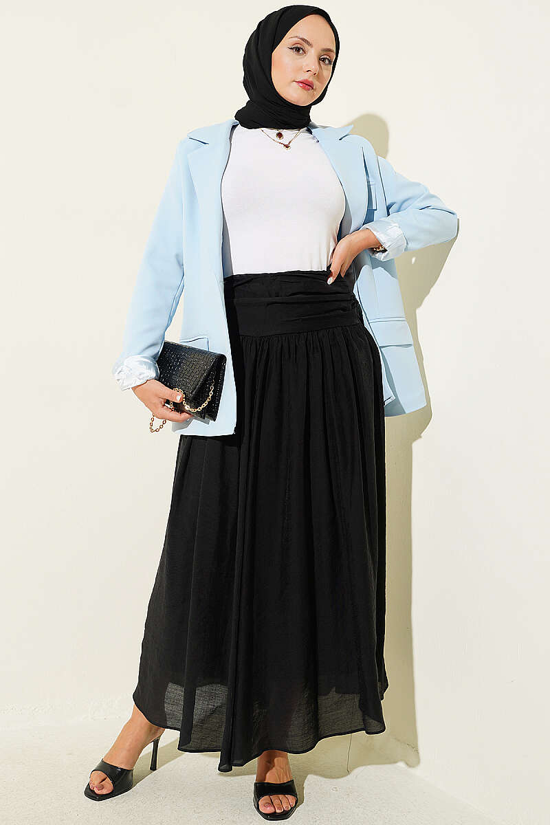 Skirt with Gathered Waist - Black