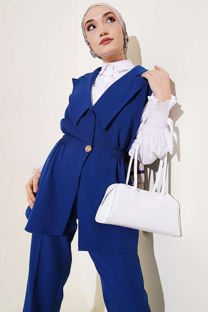 Two-Piece Set with Vest and Gathered Waist - Indigo