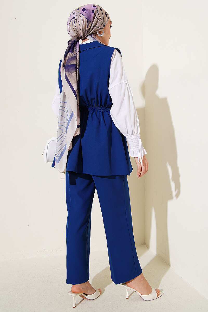 Two-Piece Set with Vest and Gathered Waist - Indigo