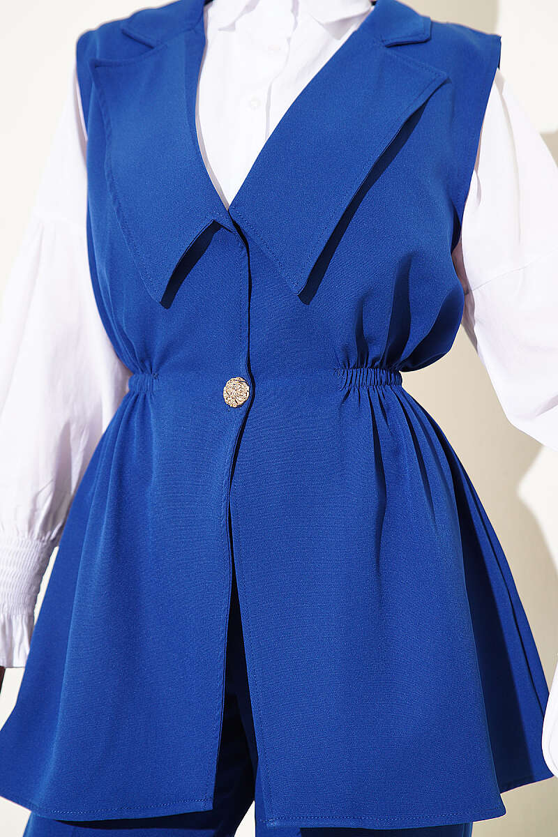 Two-Piece Set with Vest and Gathered Waist - Indigo