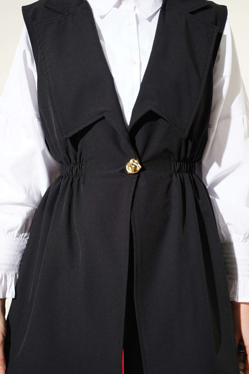 Two-Piece Set with Vest and Gathered Waist - Black
