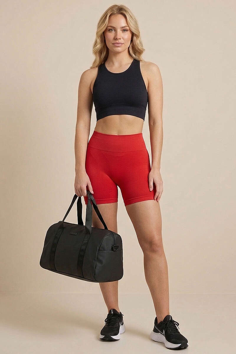 Sports Shorts with Waist Seam - Red