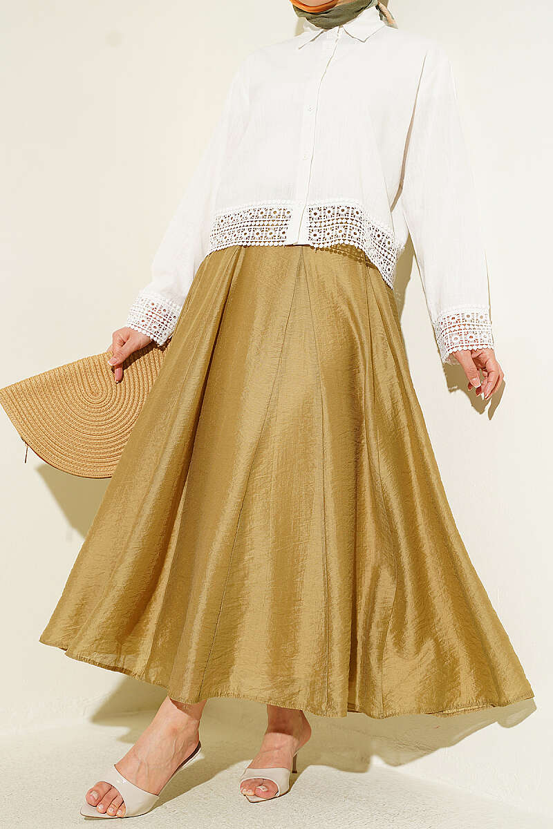 Flared Tulle Skirt with Zip Waist - Olive