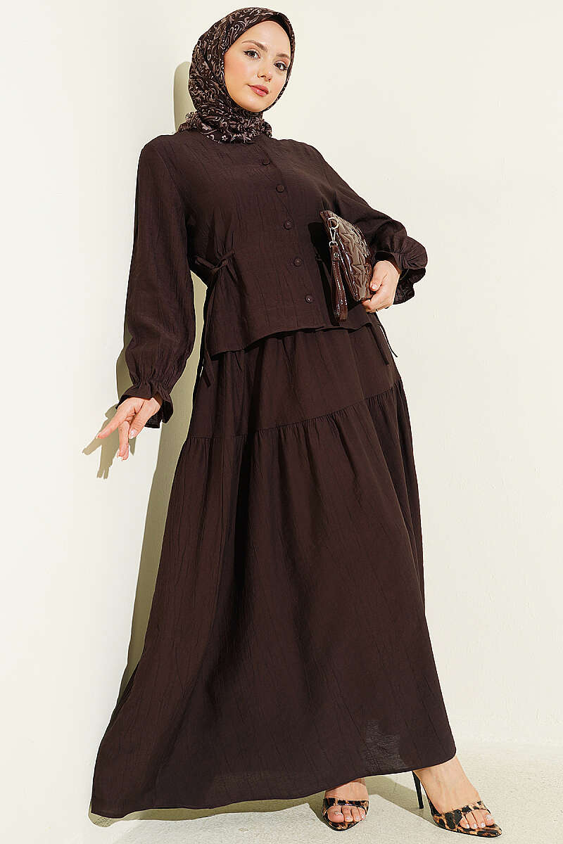Tie-Waist Skirt Set - Dark Brown