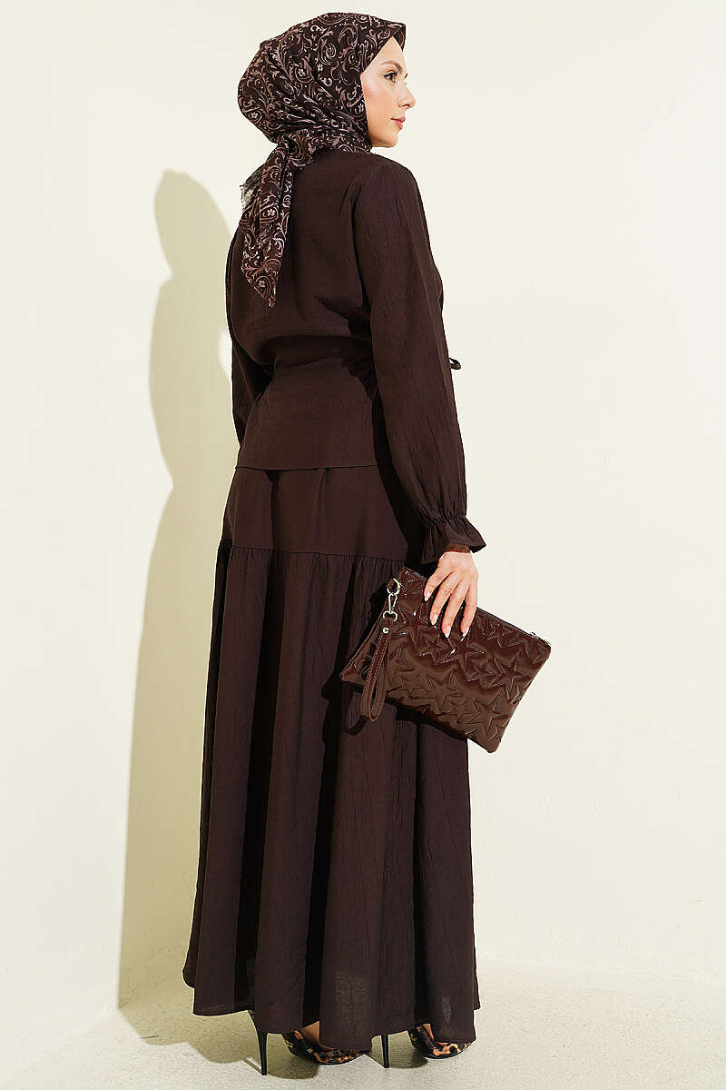 Tie-Waist Skirt Set - Dark Brown