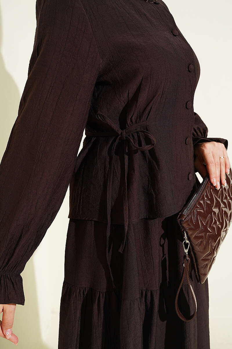 Tie-Waist Skirt Set - Dark Brown