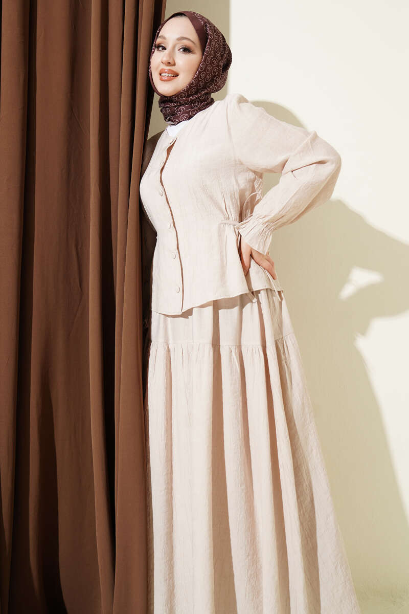 Tie-Waist Skirt Set - Beige