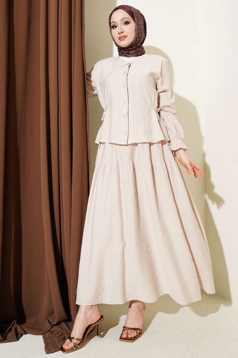 Tie-Waist Skirt Set - Beige