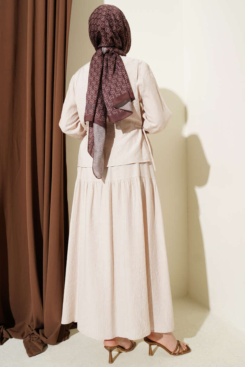Tie-Waist Skirt Set - Beige
