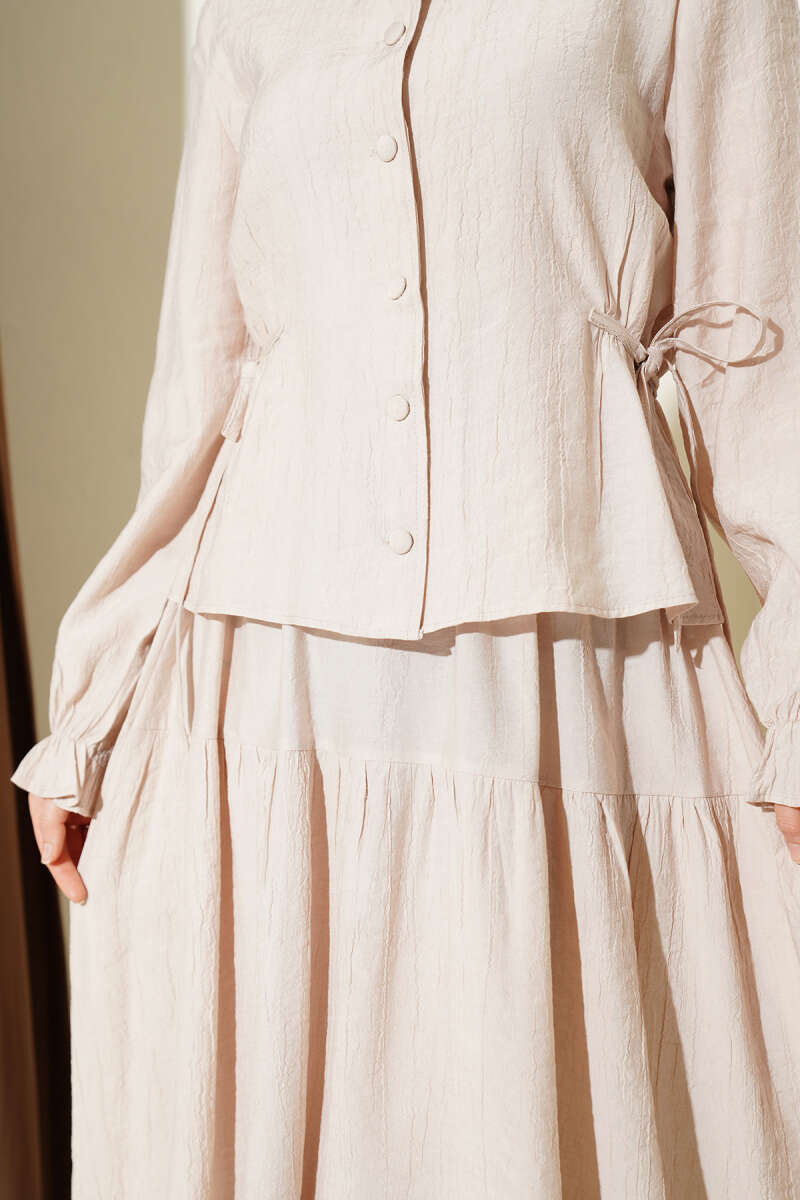 Tie-Waist Skirt Set - Beige