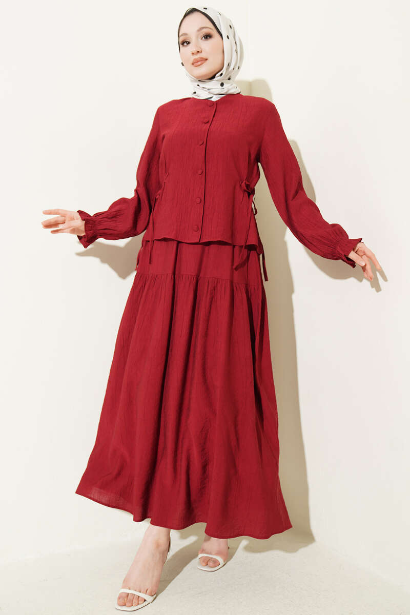 Tie-Waist Skirt Set - Burgundy