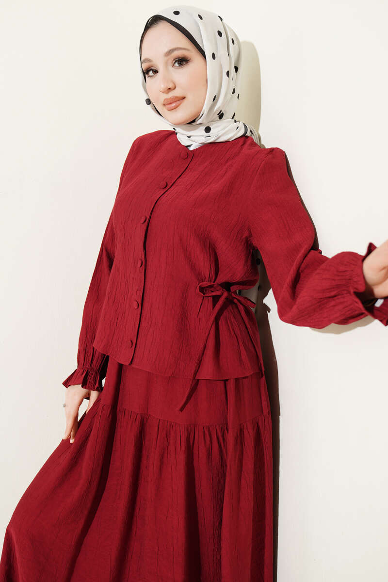 Tie-Waist Skirt Set - Burgundy