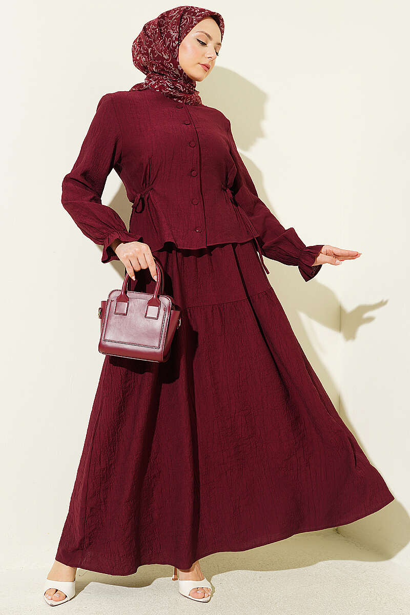 Tie-Waist Skirt Set - Burgundy 2