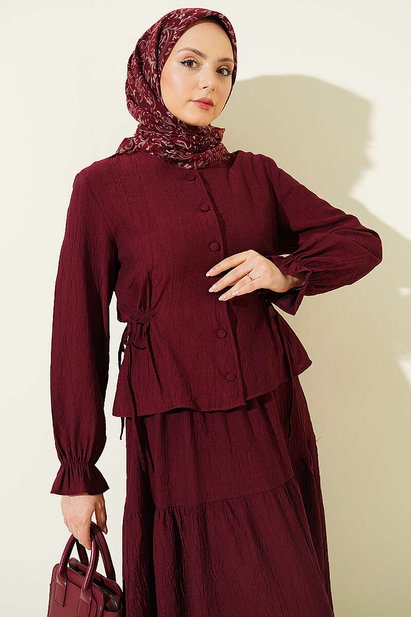 Tie-Waist Skirt Set - Burgundy 2