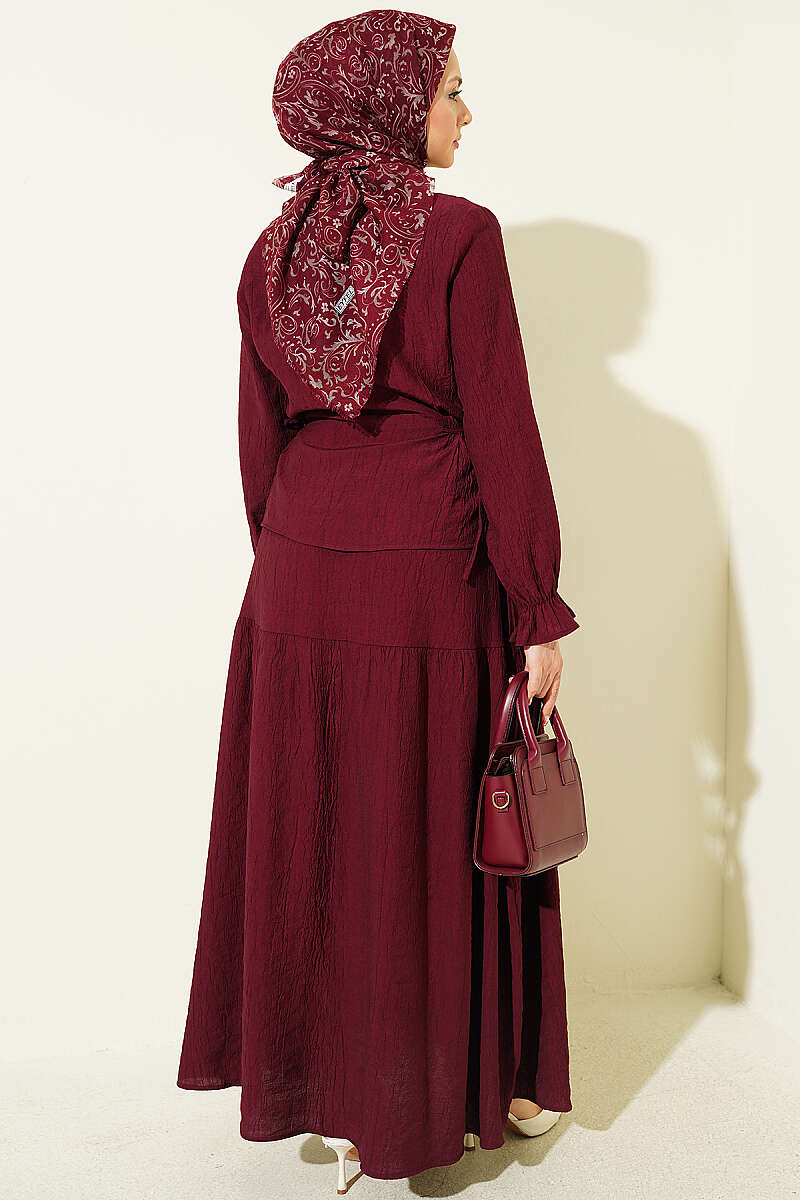 Tie-Waist Skirt Set - Burgundy 2
