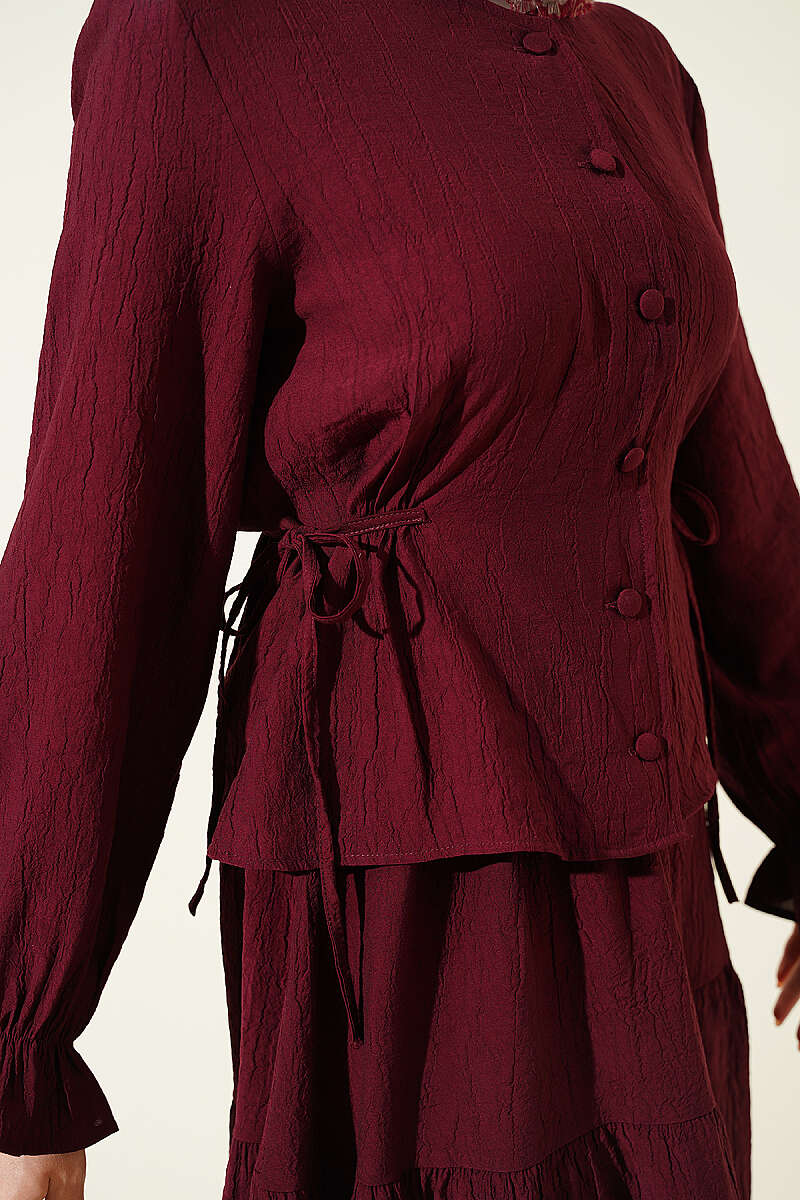 Tie-Waist Skirt Set - Burgundy 2