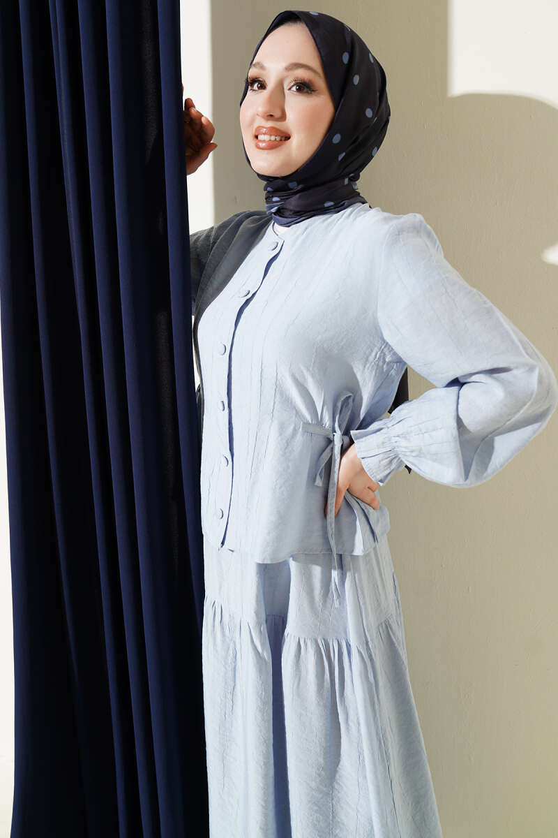 Tie-Waist Skirt Set - Ice Blue