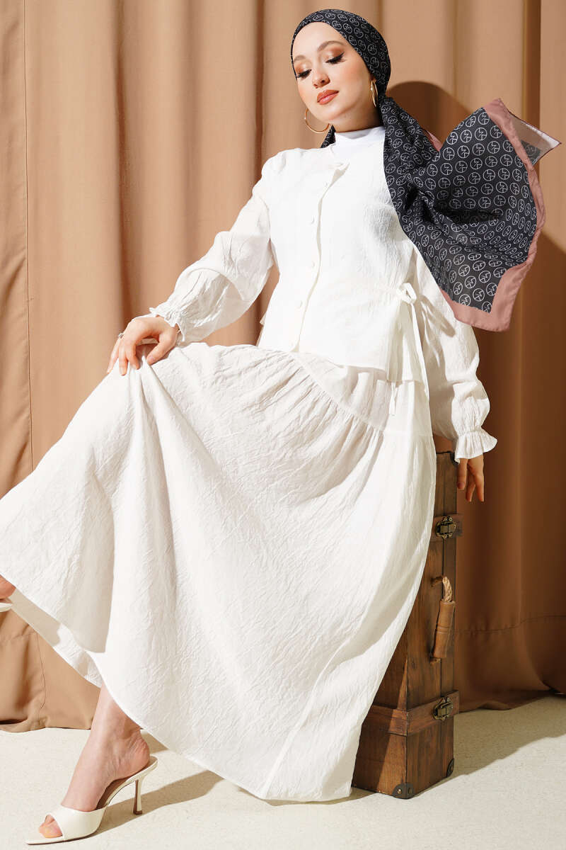 Tie-Waist Skirt Set - Ecru