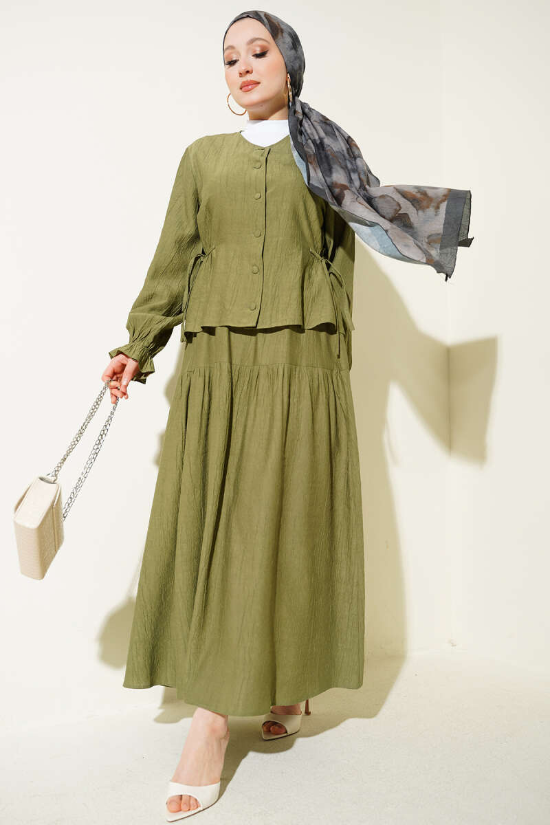 Tie-Waist Skirt Set - Khaki