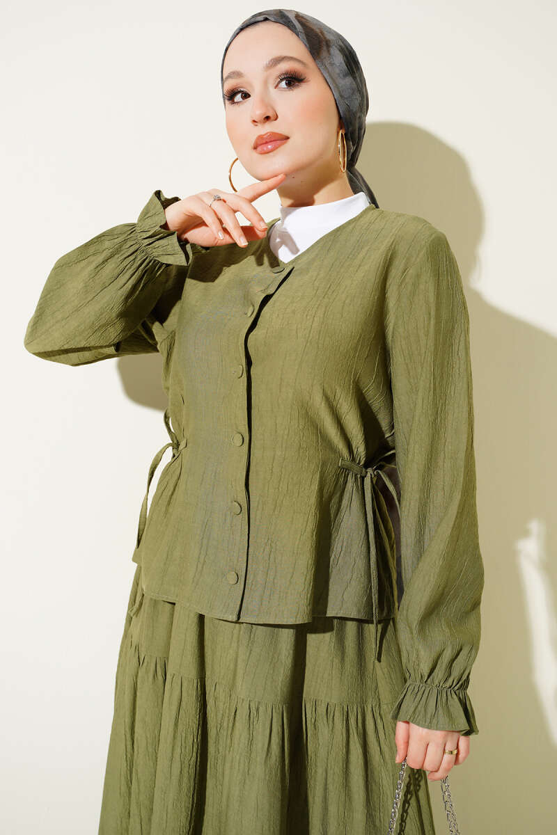 Tie-Waist Skirt Set - Khaki
