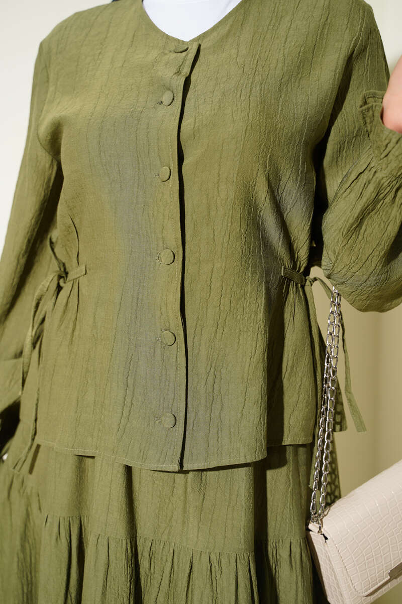 Tie-Waist Skirt Set - Khaki