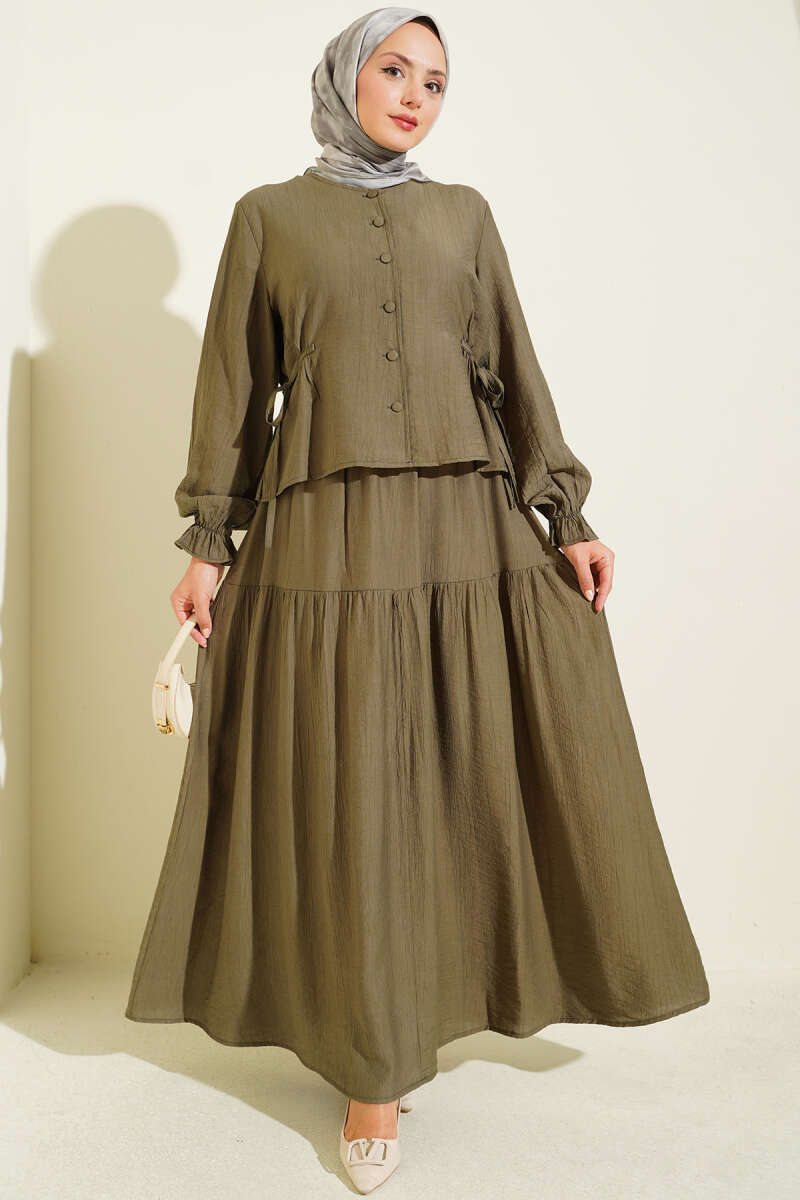 Tie-Waist Skirt Set - Dark Khaki