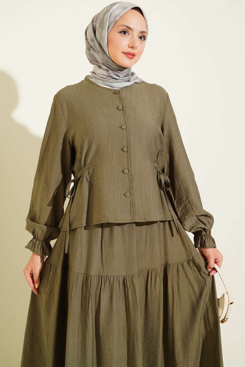 Tie-Waist Skirt Set - Dark Khaki