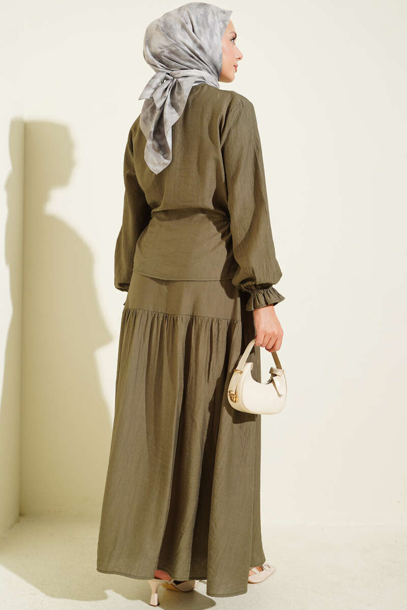 Tie-Waist Skirt Set - Dark Khaki