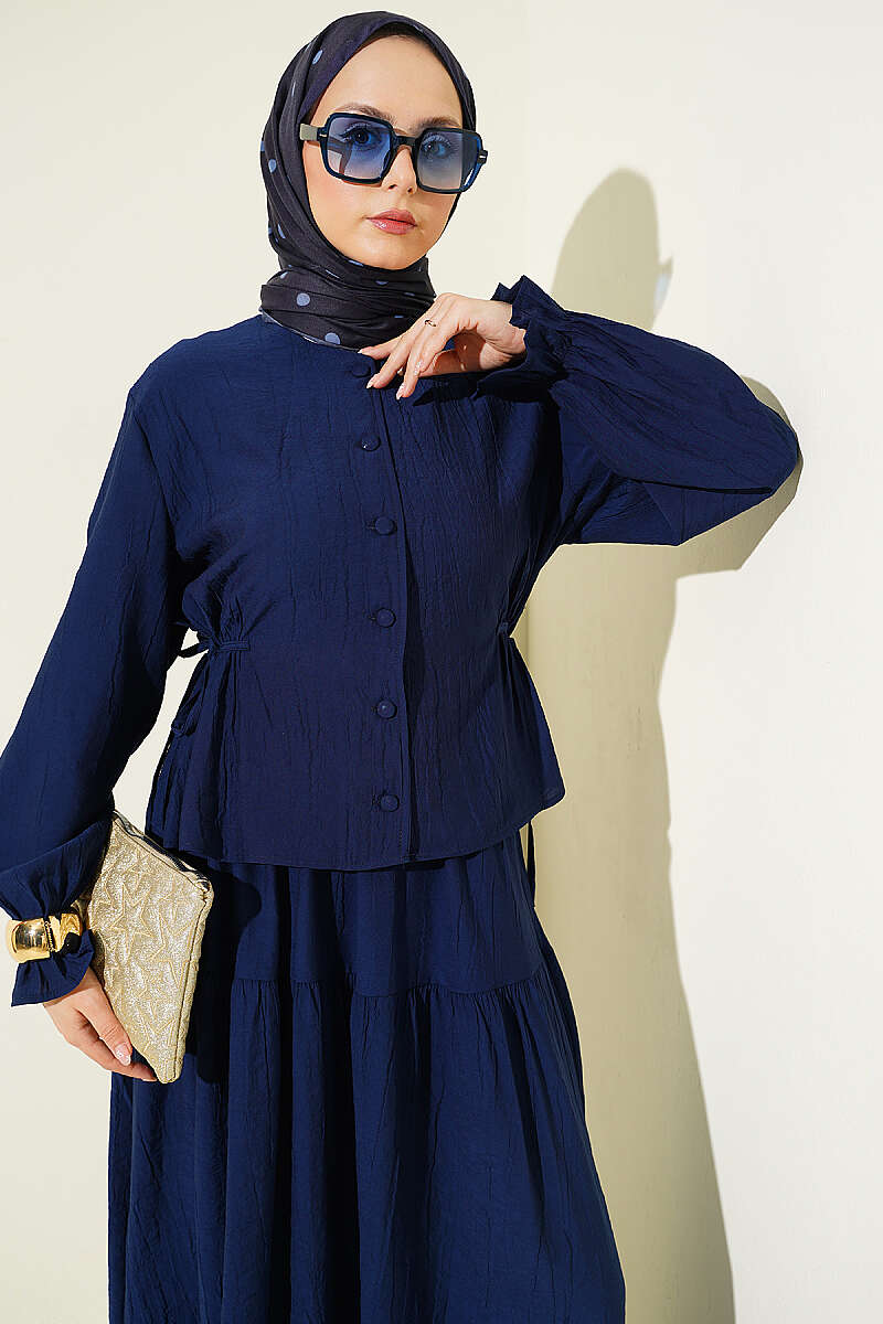 Tie-Waist Skirt Set - Navy