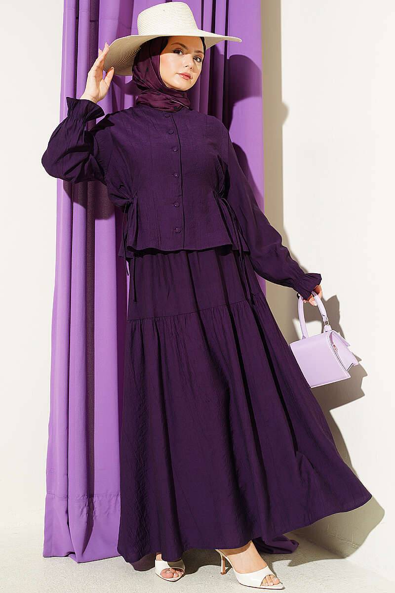 Tie-Waist Skirt Set - Purple