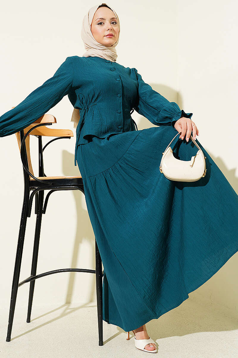 Tie-Waist Skirt Set - Teal