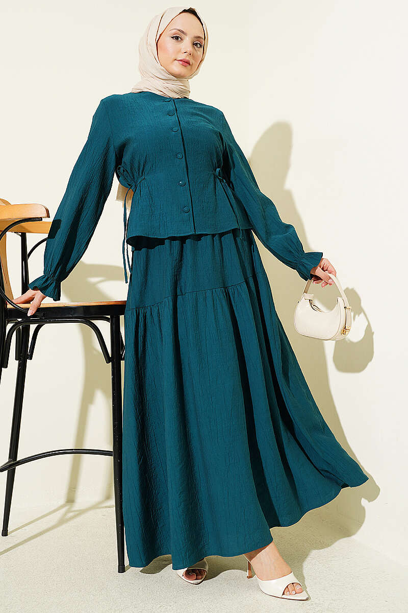 Tie-Waist Skirt Set - Teal