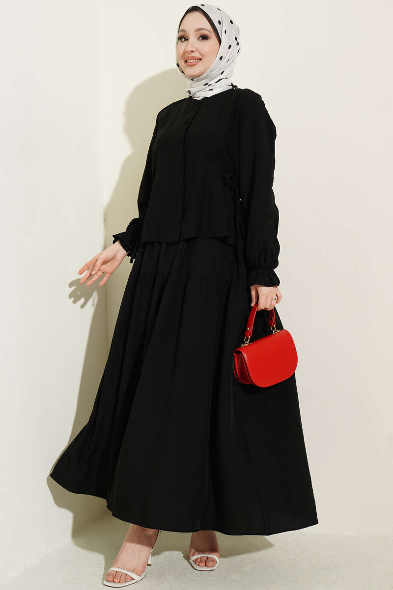 Tie-Waist Skirt Set - Black