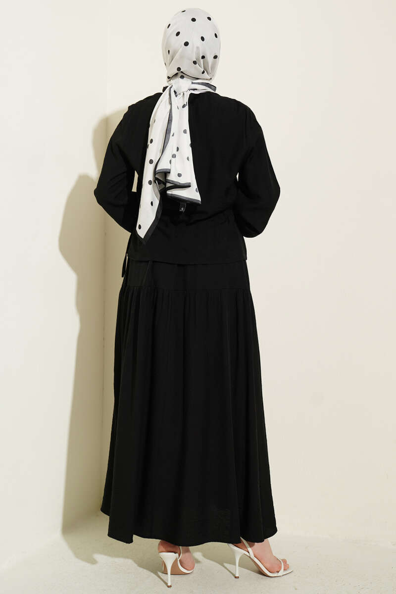 Tie-Waist Skirt Set - Black