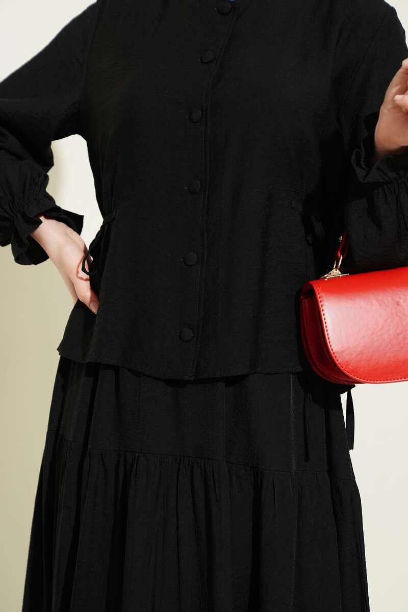 Tie-Waist Skirt Set - Black