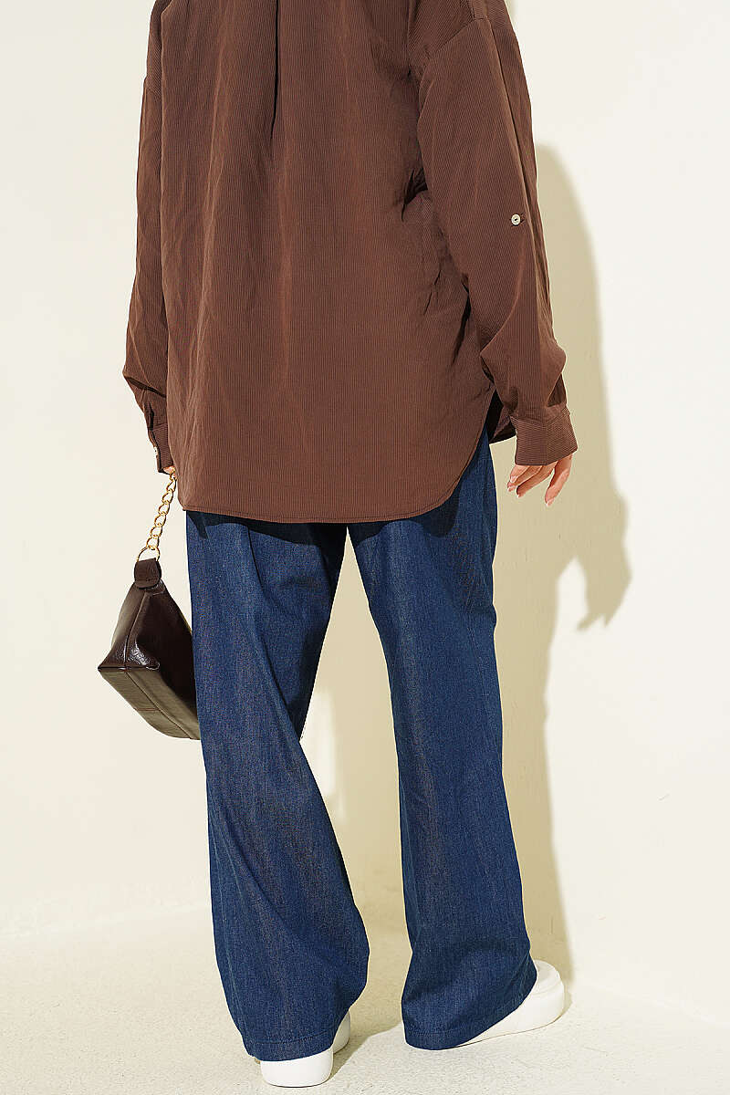 Wide-Leg Jeans with Drawstring Waist - Navy