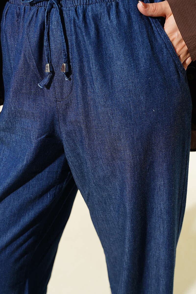 Wide-Leg Jeans with Drawstring Waist - Navy