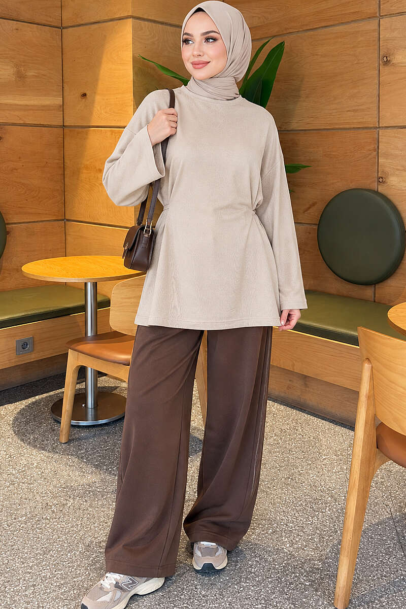Jersey Tunic with Waist Tie - Beige