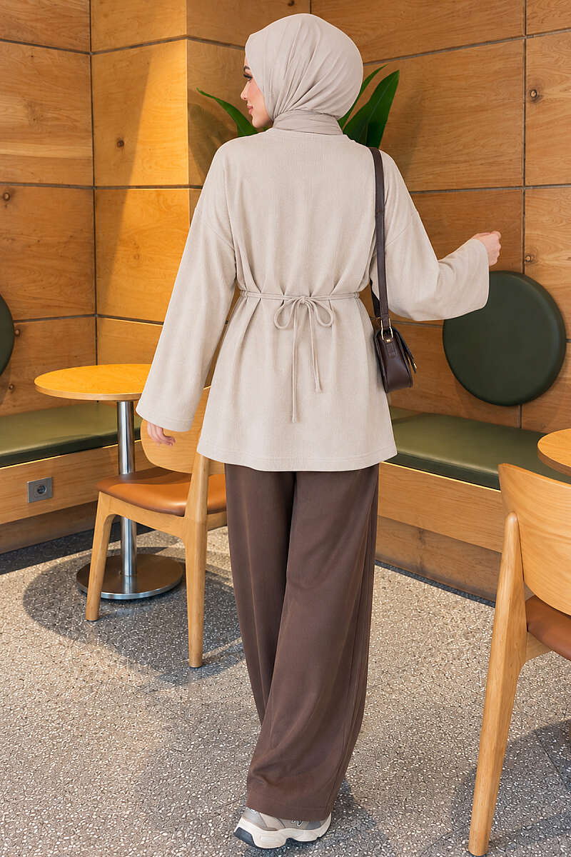 Jersey Tunic with Waist Tie - Beige