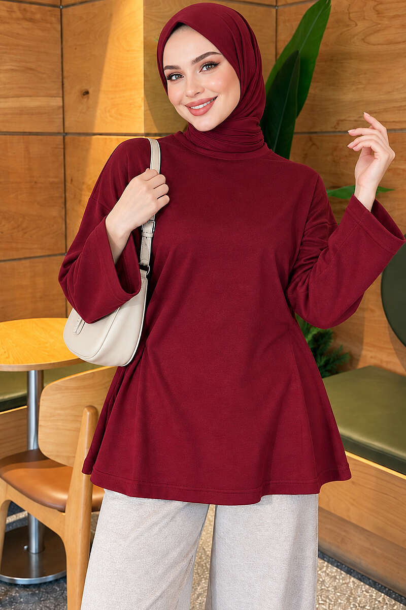 Jersey Tunic with Waist Tie - Burgundy