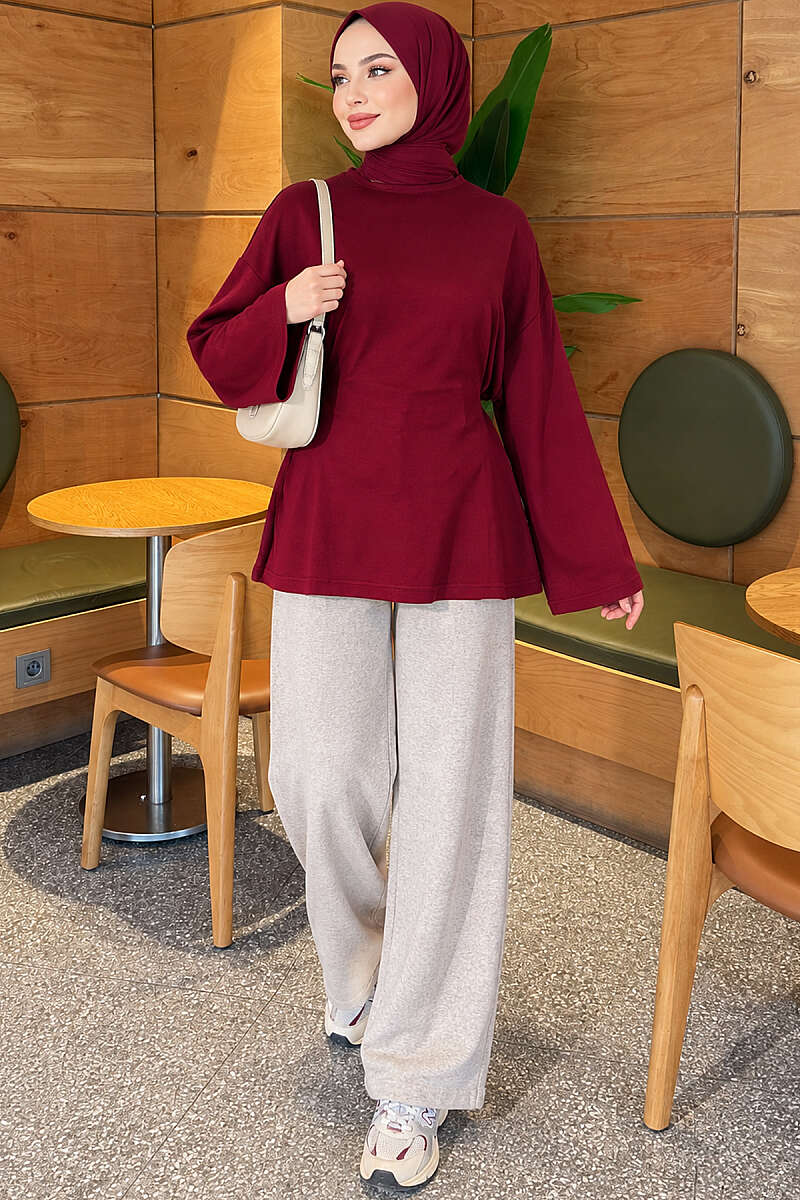 Jersey Tunic with Waist Tie - Burgundy