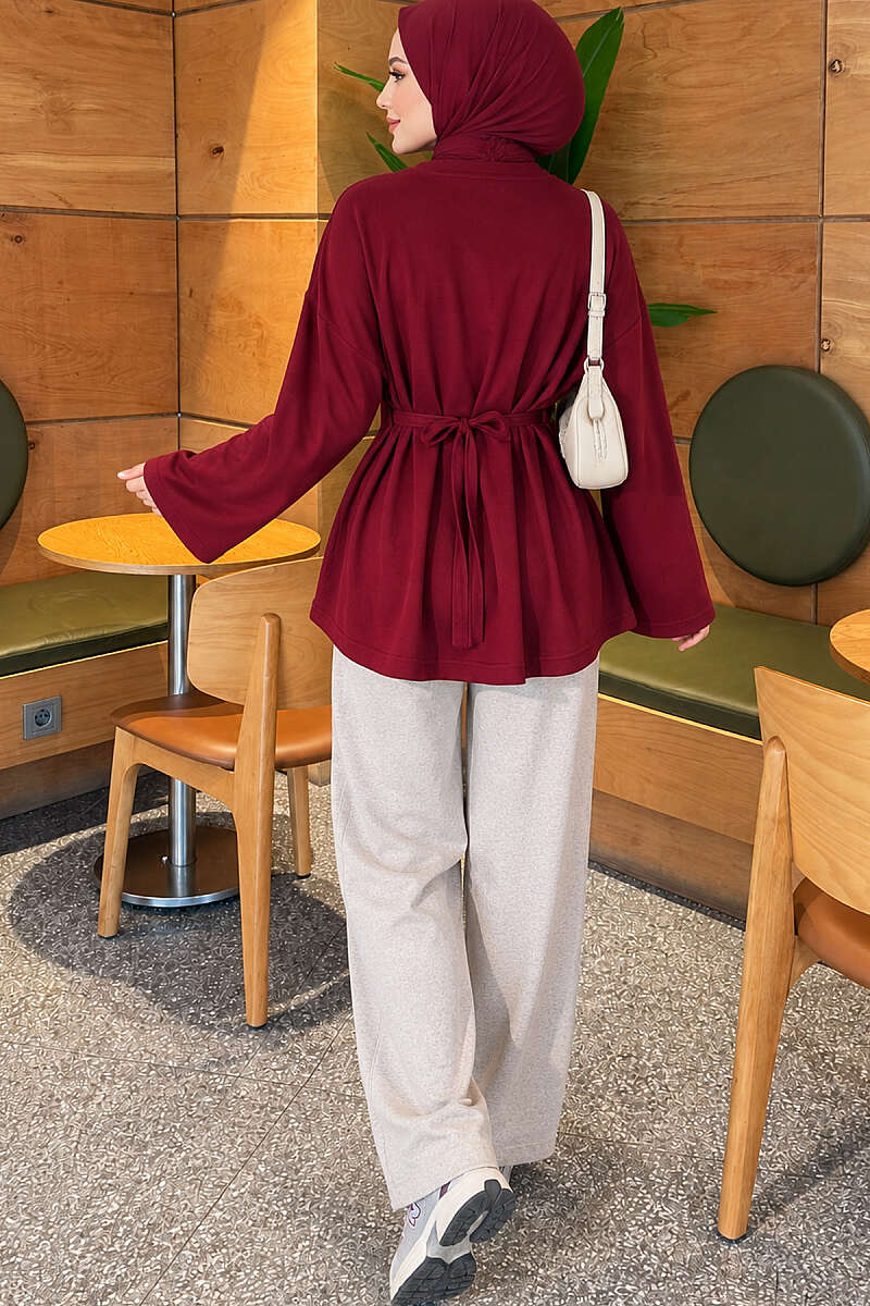 Jersey Tunic with Waist Tie - Burgundy