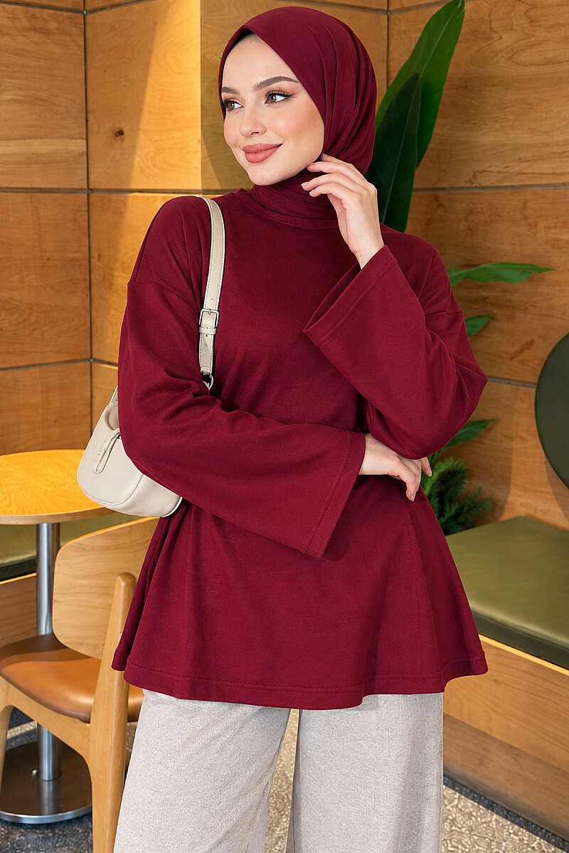 Jersey Tunic with Waist Tie - Burgundy
