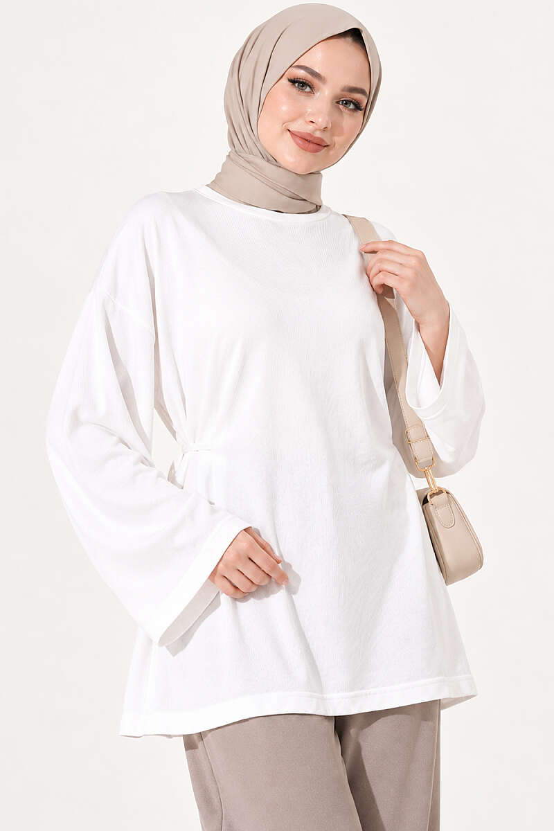 Jersey Tunic with Waist Tie - Ecru