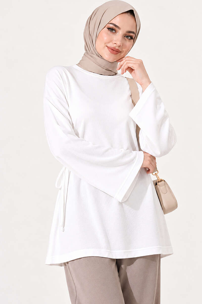 Jersey Tunic with Waist Tie - Ecru