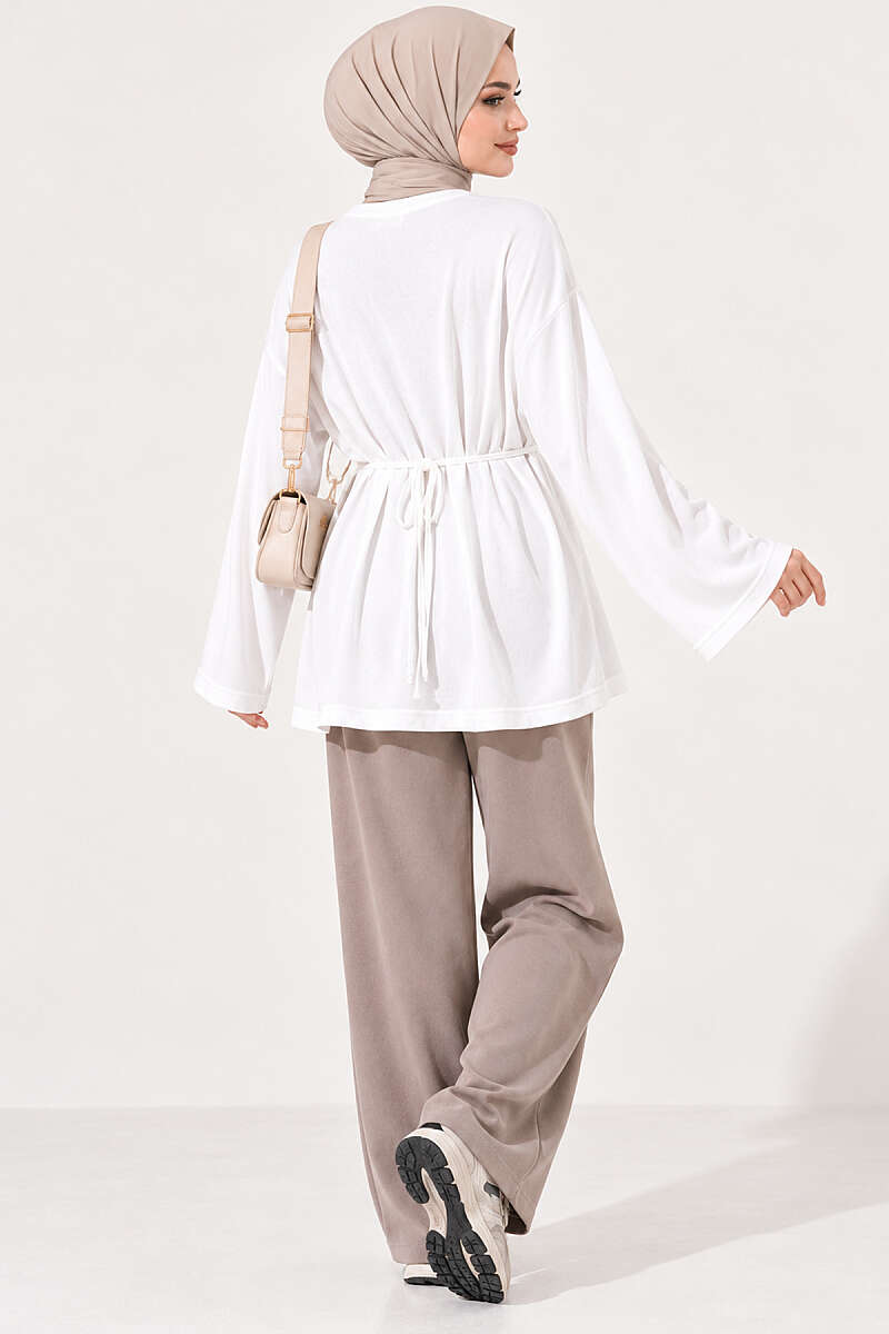 Jersey Tunic with Waist Tie - Ecru