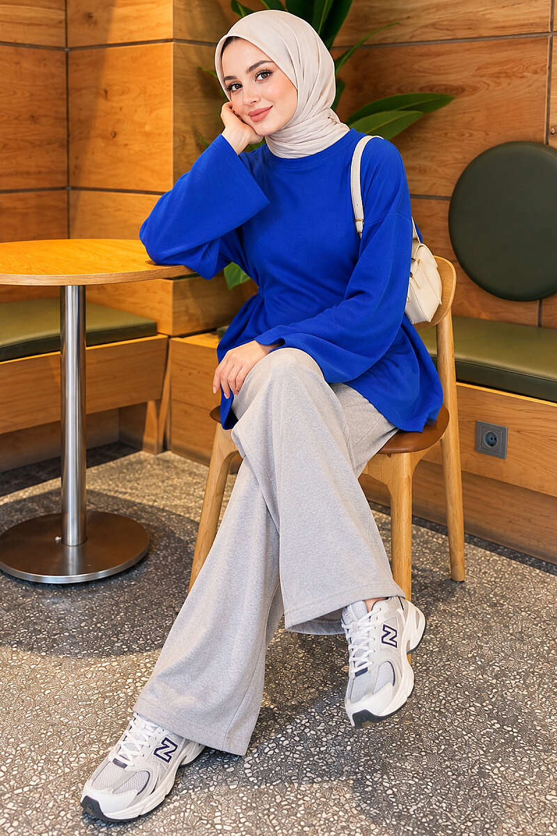 Jersey Tunic with Waist Tie - Saxe Blue