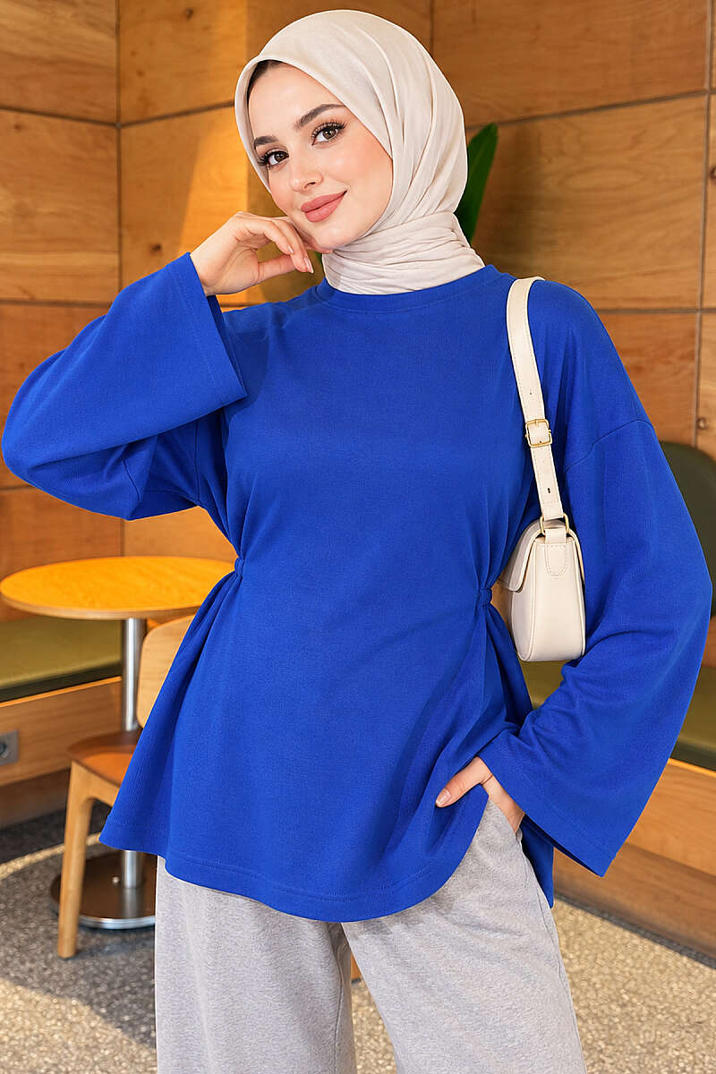 Jersey Tunic with Waist Tie - Saxe Blue